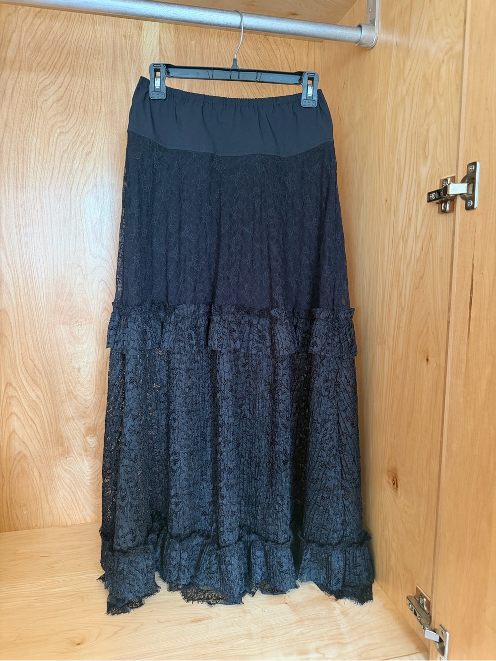 Free People Black Lace Tiered Maxi Skirt